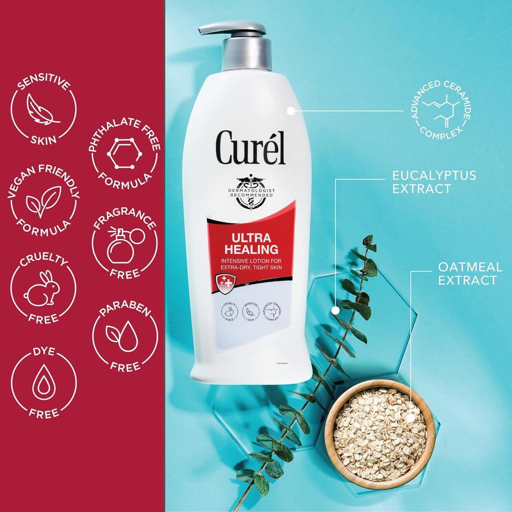 Curel Ultra Healing Lotion for Dry Skin (approx. 591ml, parallel import) + Kunutonn Original Logo Hand Towel