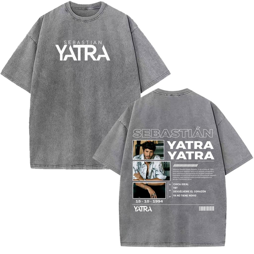 Singer SEBASTIAN YATRA Entre Tanta Gente Tour Print T Shirt Unisex Cotton Casual Vintage Washed Oversized Tshirts Streetwear