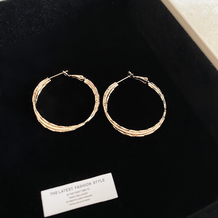 Gold French Simple Round Plain Ring Earrings Light Luxury Earrings Hong Kong Style Earrings