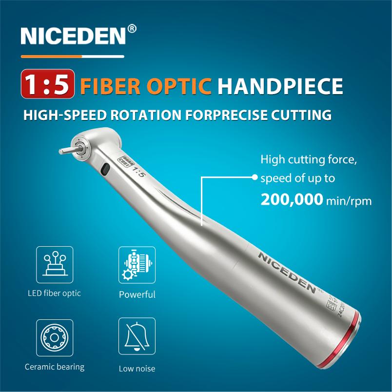 TI Max X95L Dental 1:5 Speed Increasing Red Ring Contra Angle Handpiece with Optic Fiber Stainless Titanium Body for FG Bur