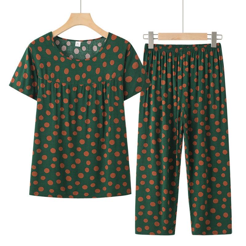 Women Loose Fit Suit Flower Printed Women's Top Pants Set with Retro Style Elastic Waist Breathable Fabric 2 for Grandmother's