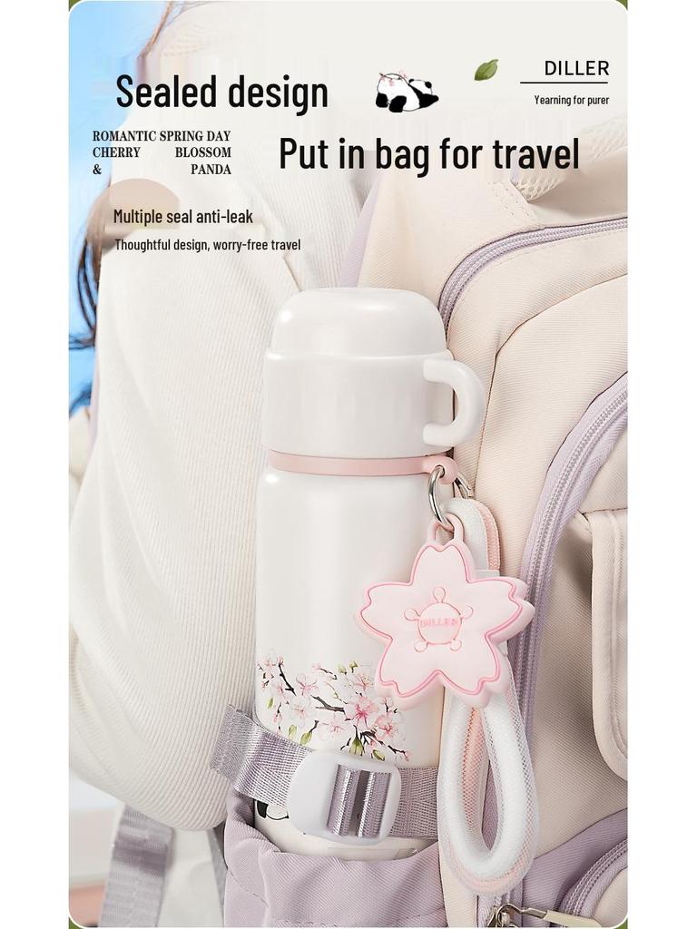 Sakura Panda 2024 Insulated Water Bottle with Lid - Large Capacity for School, Mini Cup for Girls