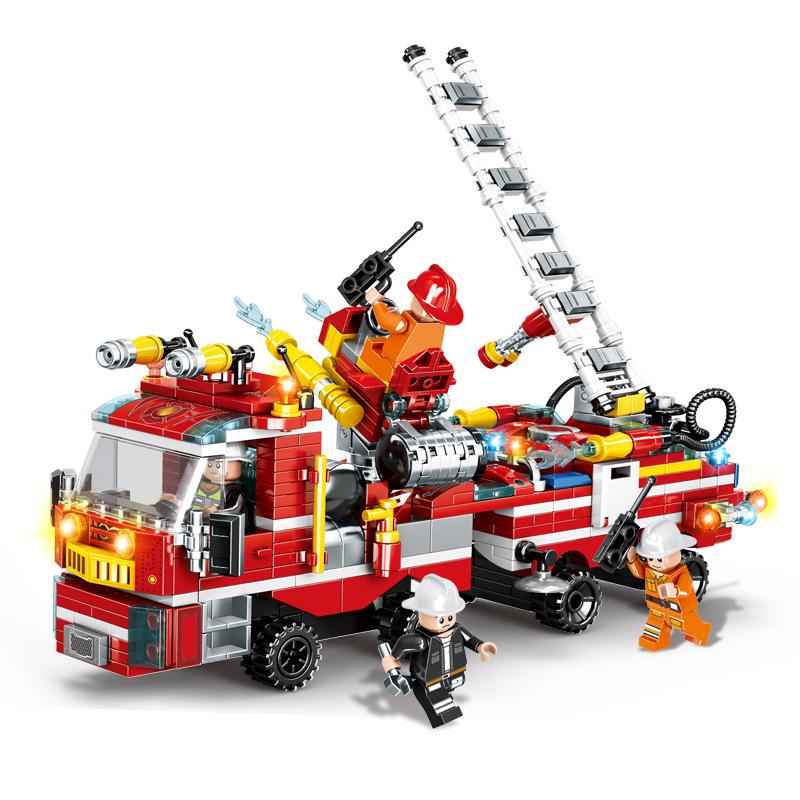 LEGO-Compatible Fire Engine & Firefighter Minifigure Set - 8 Model DIY Assembly for Kids