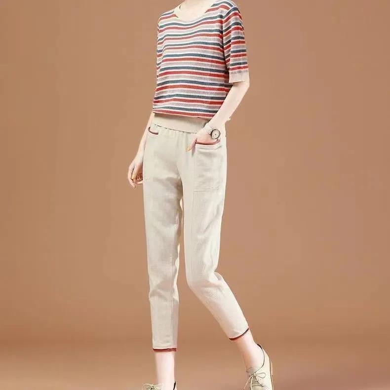 Women's Summer Thin Section Loose Nine-minute Pants High-waisted Casual Ha Small Feet Lunar Trousers Pants