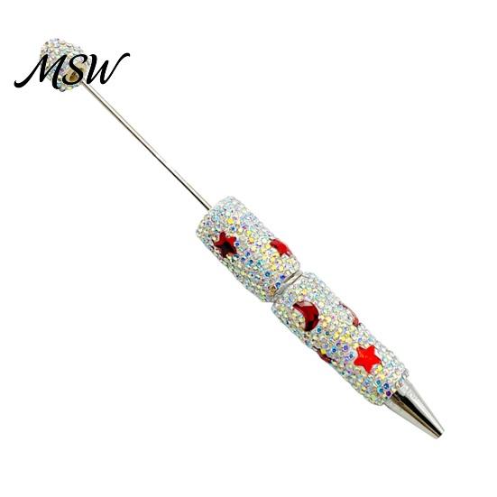 Moon Star Pens Glitter Beadable Ballpoint Pen, Sparkly Rhinestone Beaded Plastic Comfortable Grip DIY Handmade Gel Ink Pen for School Projects, Crafts