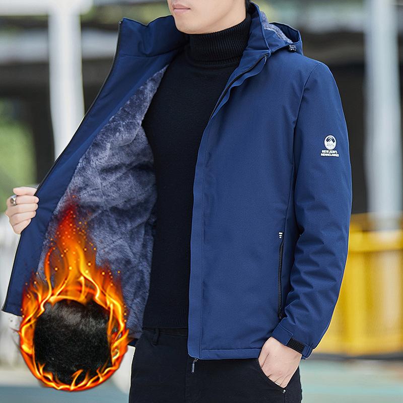 Spring and Autumn New Jacket Men's Hooded and Fleece Thick Coat Male Couple Loose Casual Padded Jacket Warm Padded Jacket