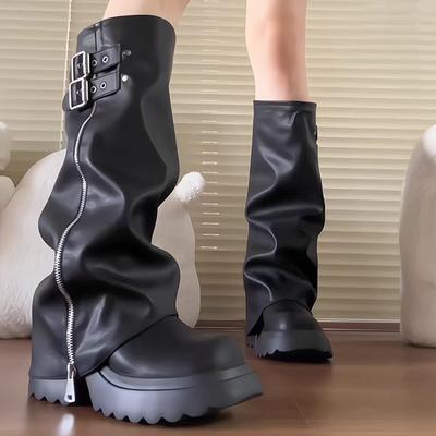 Spice Girl Thick-soled Piled Pants Tube Boots Women's 2025 New Small Man But Knee Boots Side Zipper Tall Knight Boots