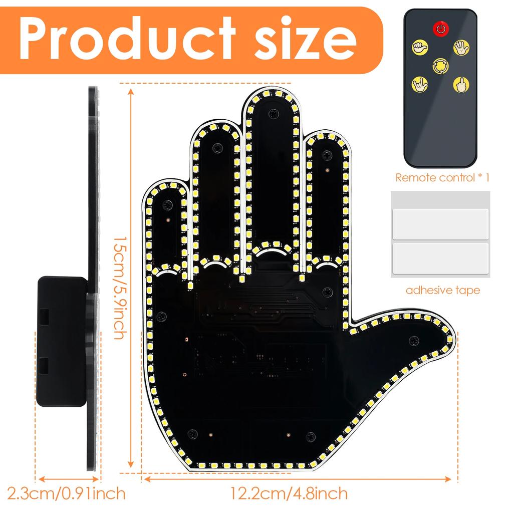 General Car LED Finger Light with Remote Control No Battery Fun Car Sign Hand to Express Emotions Easy to Install for Car Light