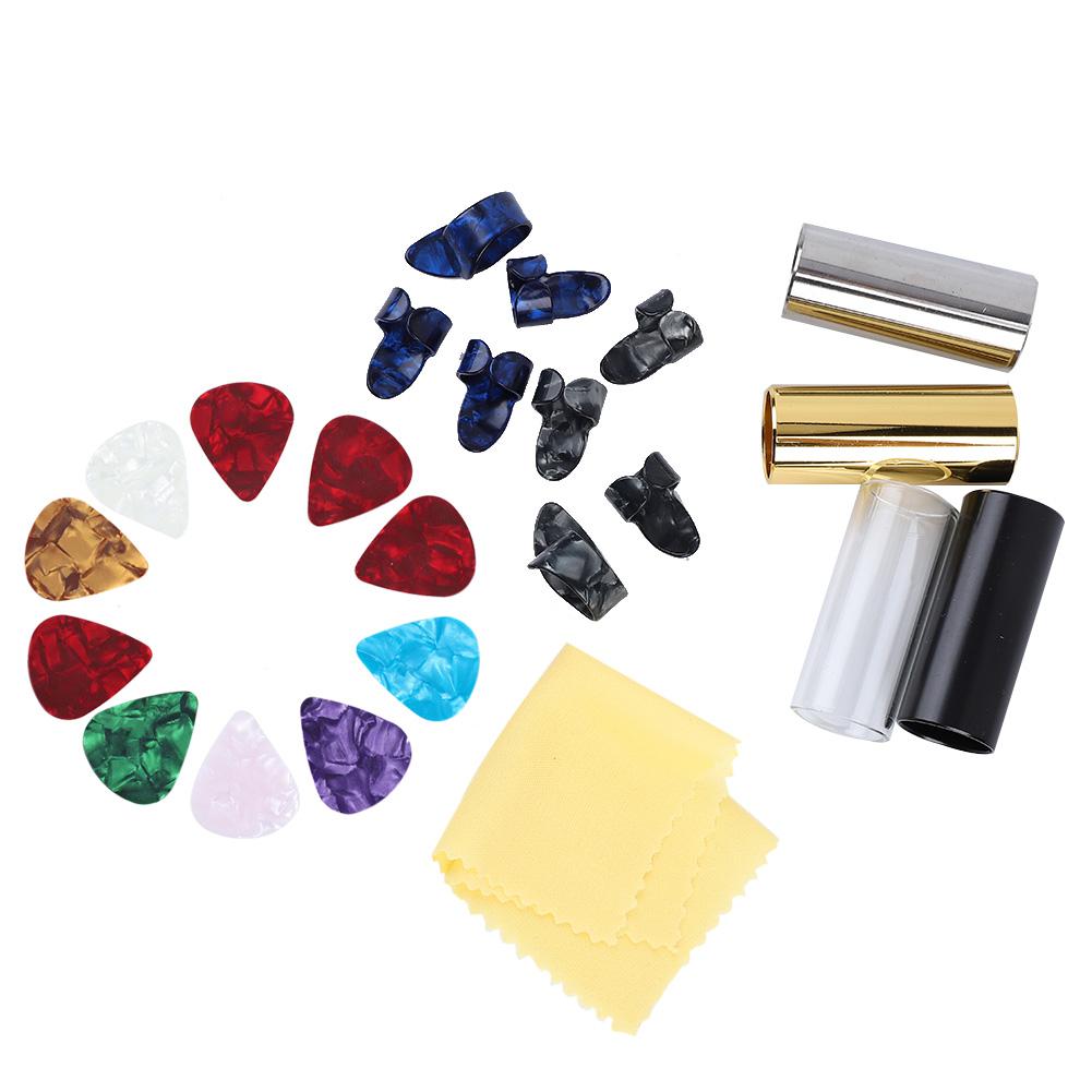 Guitar Accessories Kit 10 Celluloid Pick 4 Guitar Slider 8 Finger Cot with Iron Box