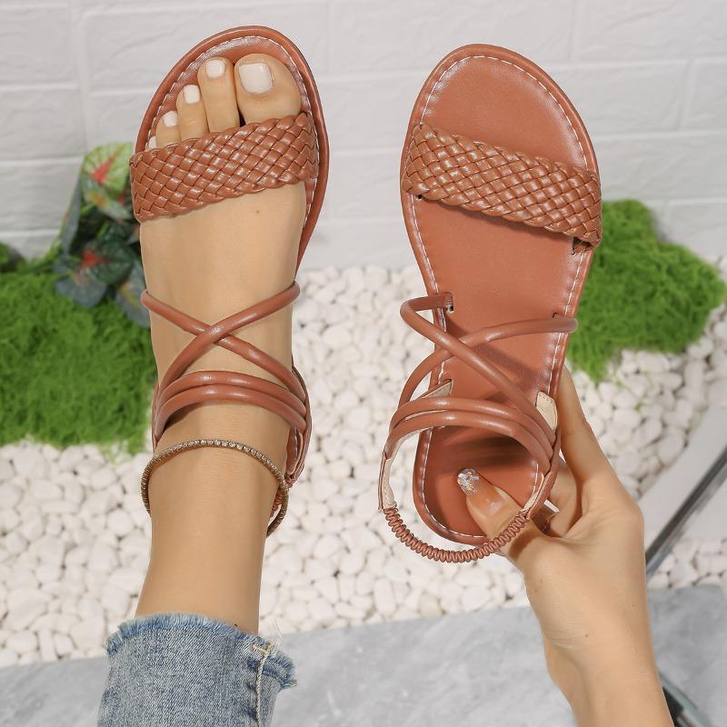 

Large size sandals women s summer wear fashionable and versatile woven flat-bottomed fairy sandals 43