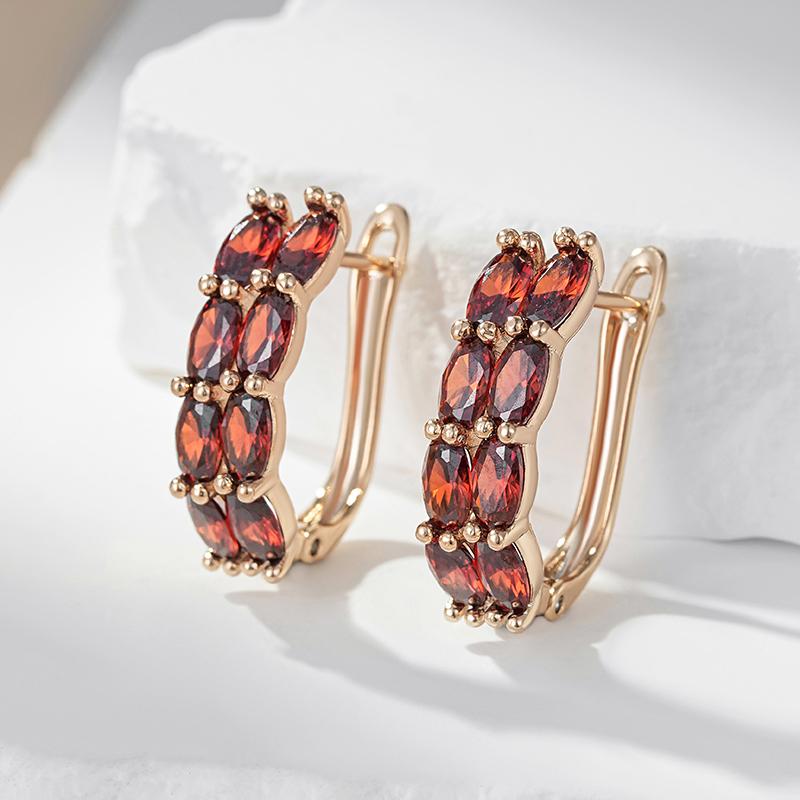 Full Shiny Red Natural Zircon Drop Earrings For Women Fashion  Rose Gold Color High Quality Daily Fine Jewelry