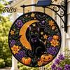 Creative Halloween Gift for Home Solar Powered Hanging Light, Skull Witch Black Cat Cemetery Zombie Design LED Light Ghost Pumpkin Lanterns