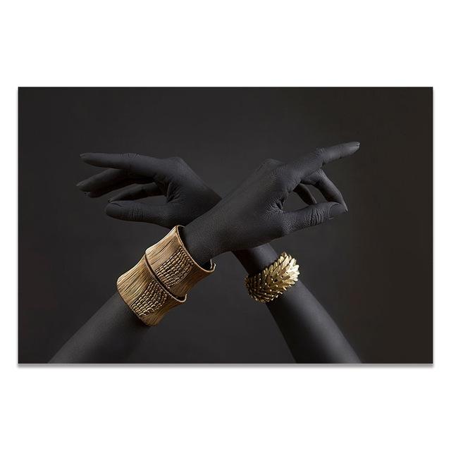 African Woman Wearing Golden Jewelry Decoration Nástěnná malba Body Art Plakát Obraz na plátně a nástěnné obrazy pro Modern Home Decor Bez rámu