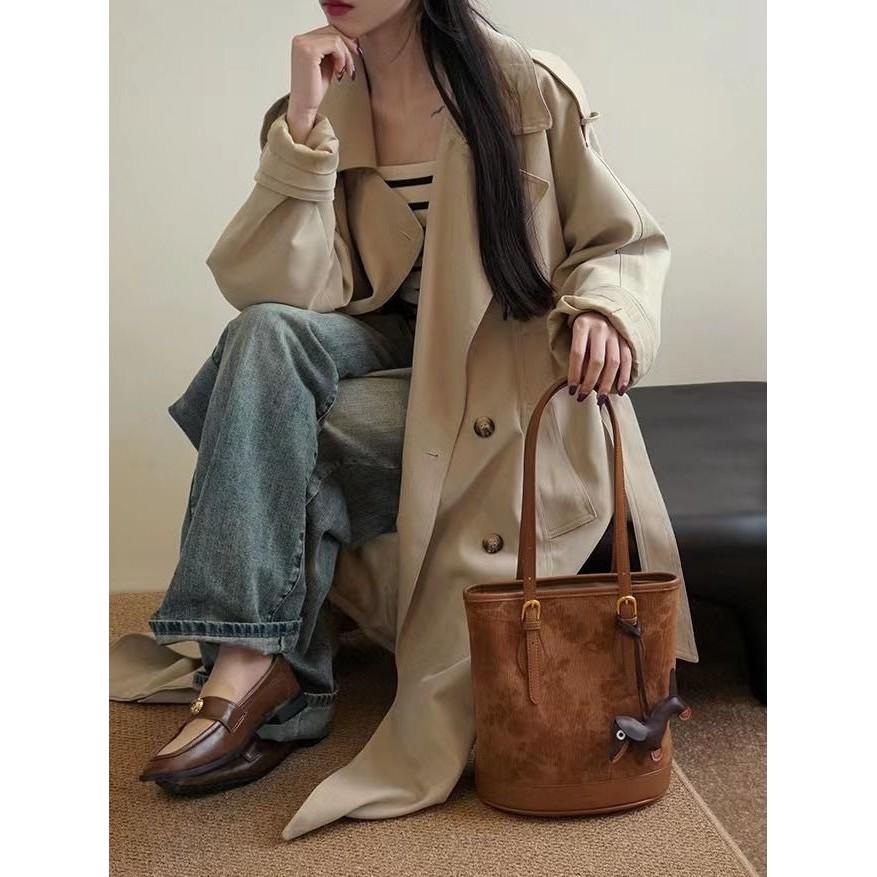 IELGY Fashion Trend All-Match Retro Corduroy Tote Bag Large Capacity One-Shoulder Bucket Bag
