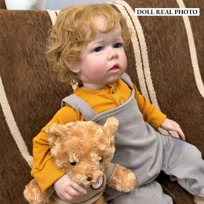 Huge Size 70cm Lifelike Reborn Baby Doll Liam Exquisite 3D Color Painted Alive Newborn Doll Soft Touch Cotton Body Rebirth Doll with Rooted Curly Hair