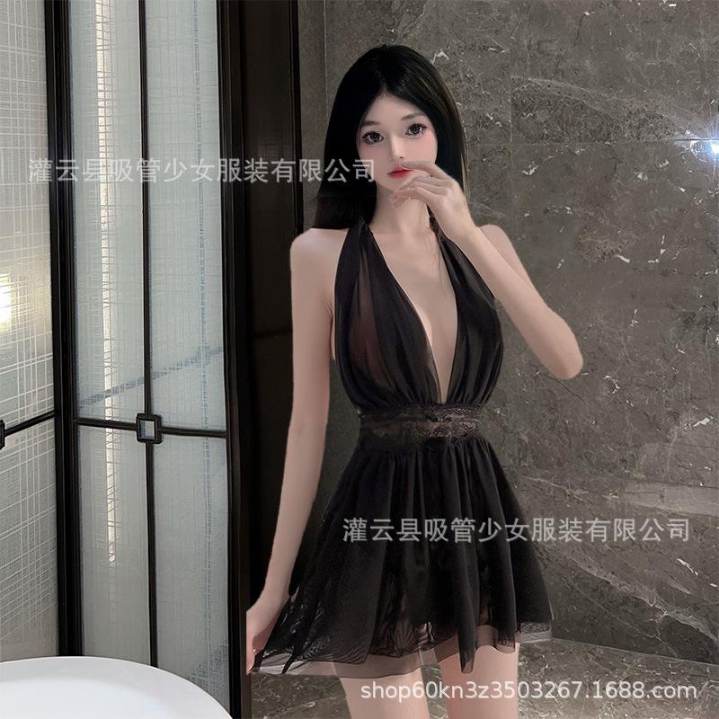 Sexy deep v neck backless big red newlywed perspective double-layer mesh pendulum 0