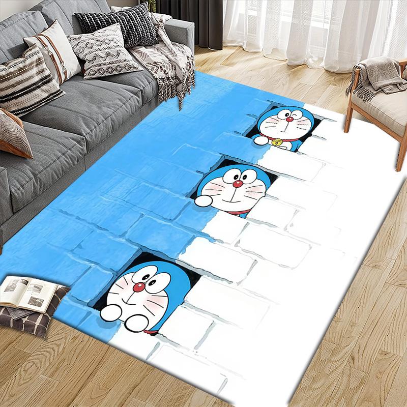 Doraemon3 Flannel Pattern Square Carpet,Area Rug,Carpet Rug for Living Room Bedroom Sofa Playroom Decor,Non-slip Floor Mat