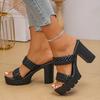 Fashion Pu Leather Woven High Heels Sandals for Women Summer New Fashion Slip On Platform Sandals Woman Non Slip Thick Heeled Slippers