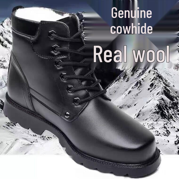 Woodpecker Martin Men s Genuine Leather Winter Boots with Velvet, Non-slip and Warm 38