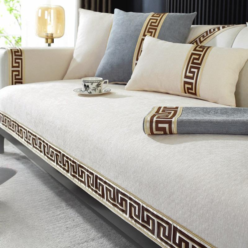Chinese Style Antique Sofa Cushion High End Anti Slip Sofa Cover Snow Resistant Seat Towel Cloth Living Room Sofa Protective Mat