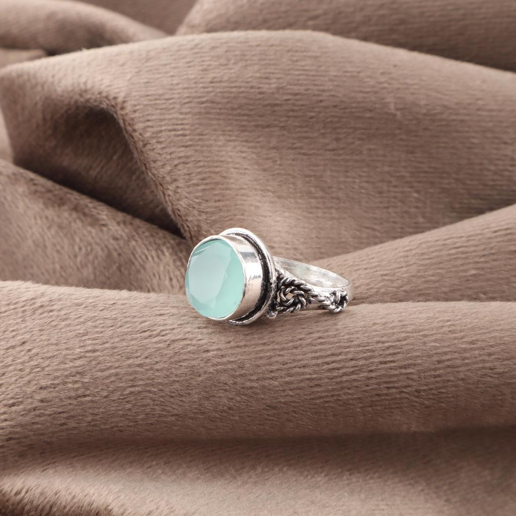 Aqua Chalcedony Ring, 925 Solid Sterling Silver Jewelry, Gemstone Ring, Gift For Her Handmade Dainty Jewelry