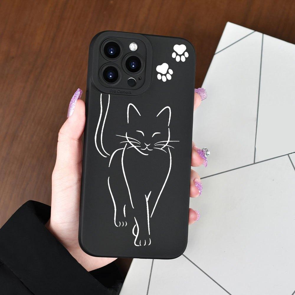 Fashionable black cat pattern phone case suitable for iPhone 17 16 15 14 13 12 11 Pro/Max/Plus anti drop and shockproof