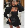 Long Sleeve Waist Cinching Dress Women Solid Tube Top Long sleeve Waist Hugging Dress