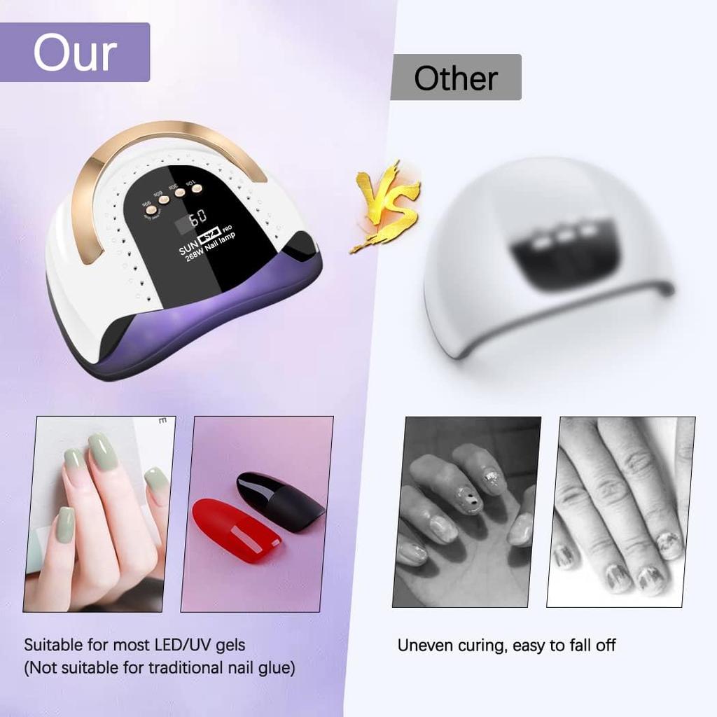 268W UV LED Nail Dryer Lamp for Professional Nails Curing Gel Polish UV Lamp Drying Light with 57Pcs Beads Automatic Sensor