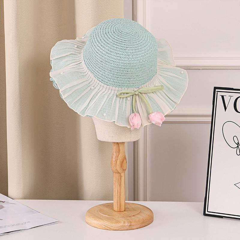 Children's straw hat summer sun hat girls straw visor idyllic princess sun hat seaside beach hat