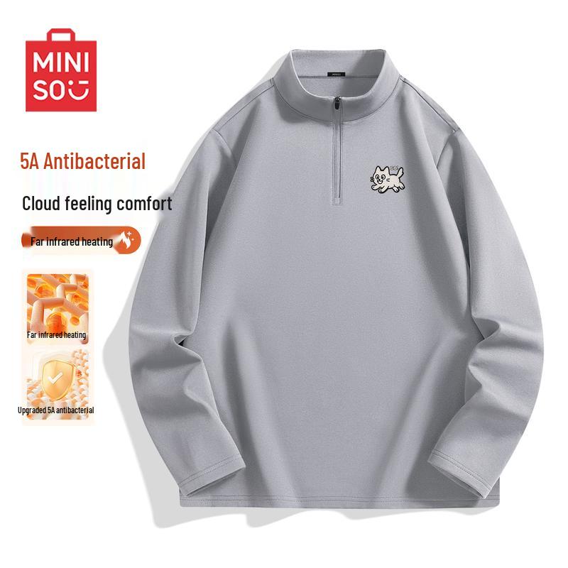 MINISO Men s Fleece-Lined Half-Zip Stand Collar Long-Sleeve T-Shirt 3XL
