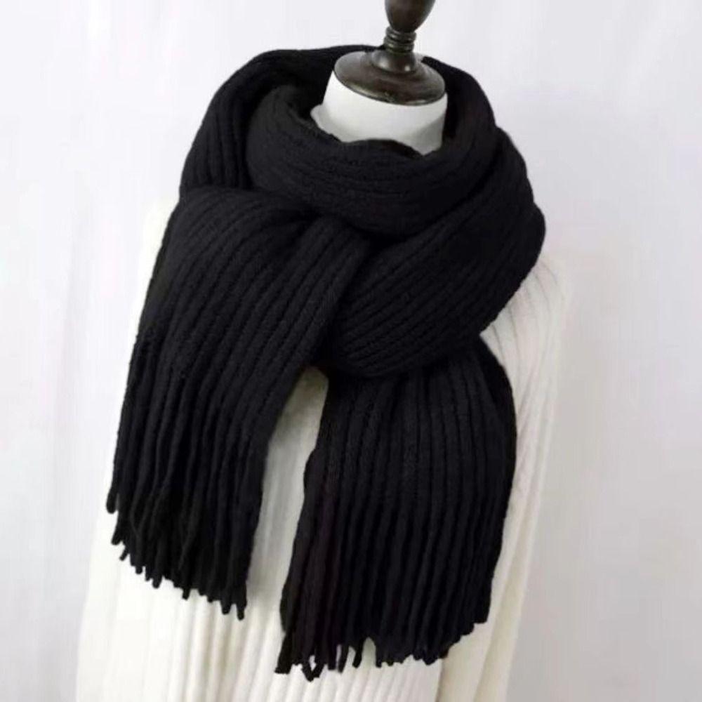 Long Tassel Solid Color Scarves Soft Knitted Scarf New Winter Cashmere Scarf  Women