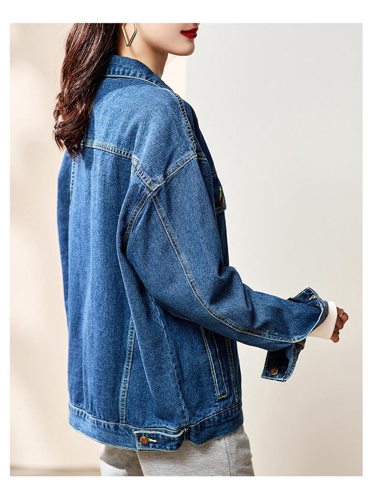 2025 Damen Europäischer Stil Locker Kurz Jeansjacke - Tiefblau Frühjahrsedition