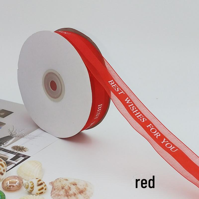 2,5 cm Transparentes Schneegarnband mit englischem und koreanischem Design für Kuchen-, Geschenkboxschleifen