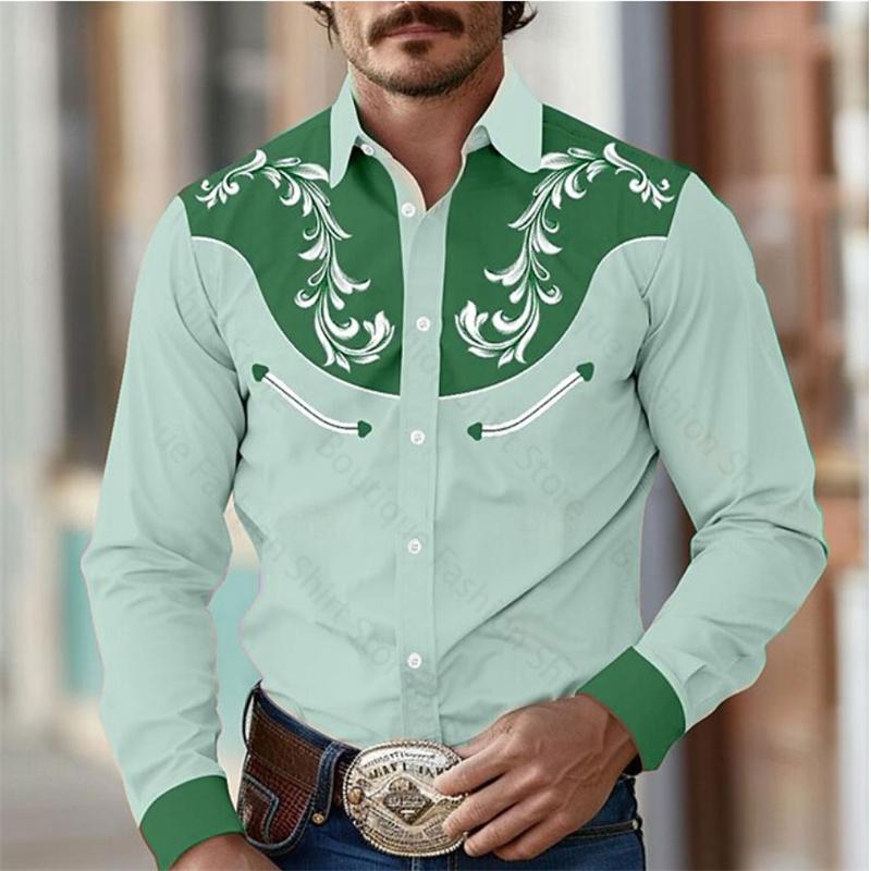 Chemise Florale Rétro Western pour Homme Extérieur Street Décontracté Quotidien Printemps et Été Revers Manches Longues S-5XL Chemise en Tissu Stretch