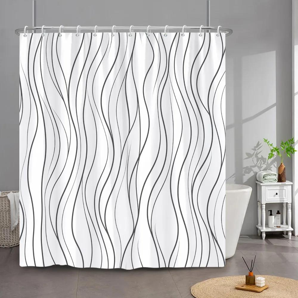 Simple Line Geometric Modelling Shower Curtain Modern Creative Art Home Bath Curtains Polyester Fabric Bathroom Decor With Hooks