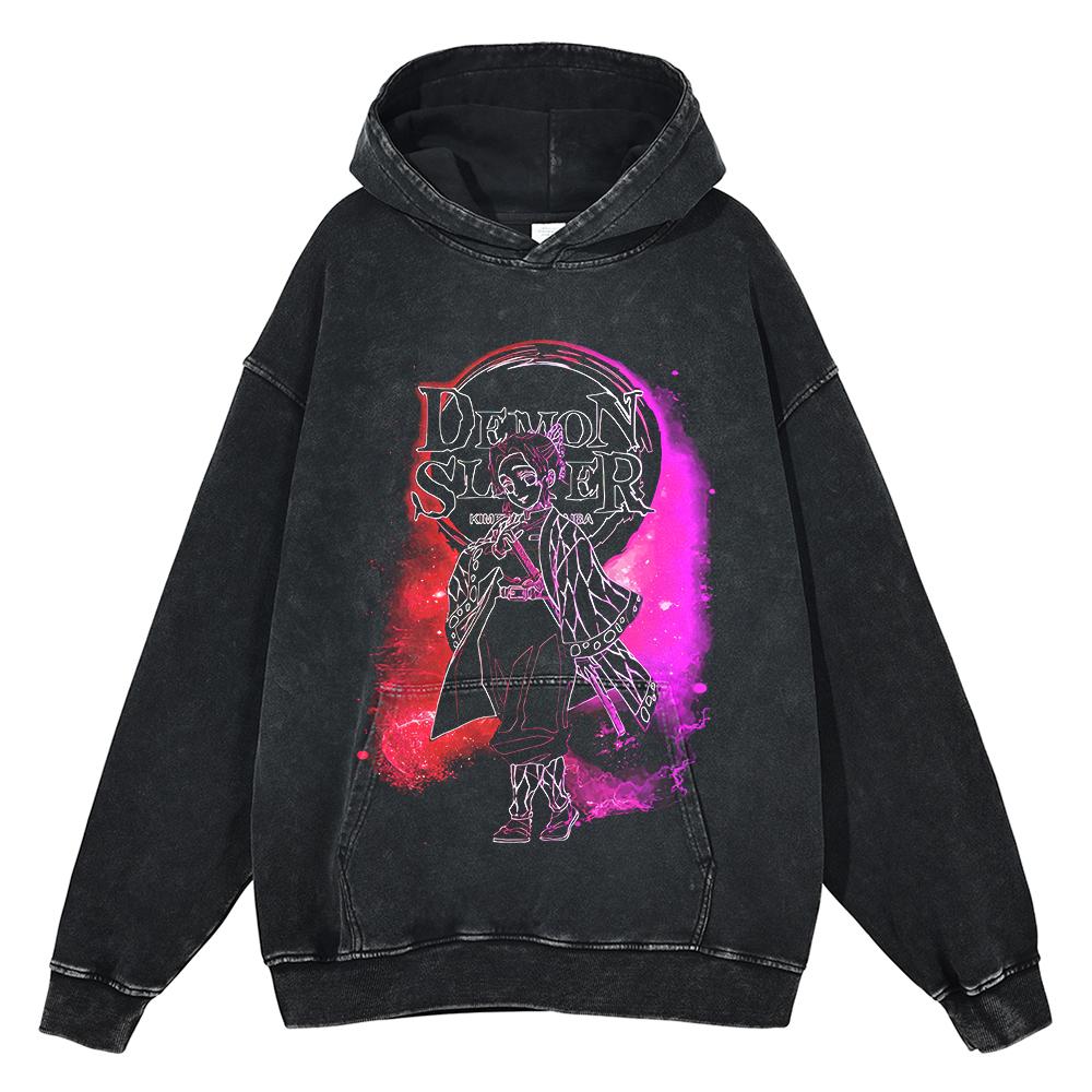 Japan Anime Demon Slayer Rengoku Kyoujurou Graphic Washed Hooded Men Manga High Quality Hoodies Harajuku Male Cotton Sweatshirt