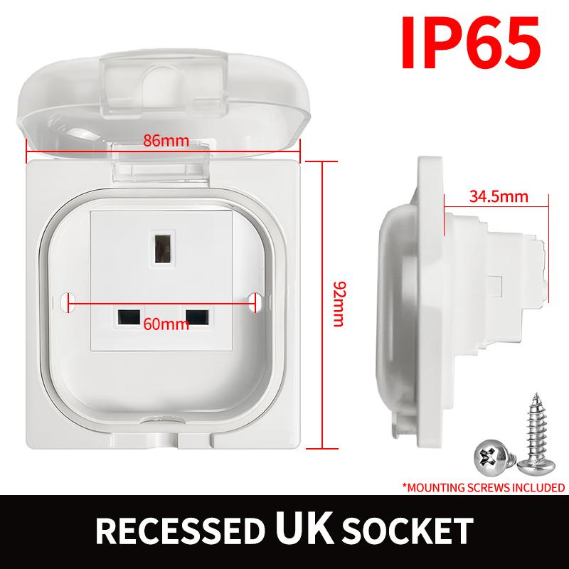 IP65 Waterproof Outdoor Socket, 16A High Power Wall Plate, 250V US/Thai Style 10A Receptacle, Bathroom & Weatherproof Electrical