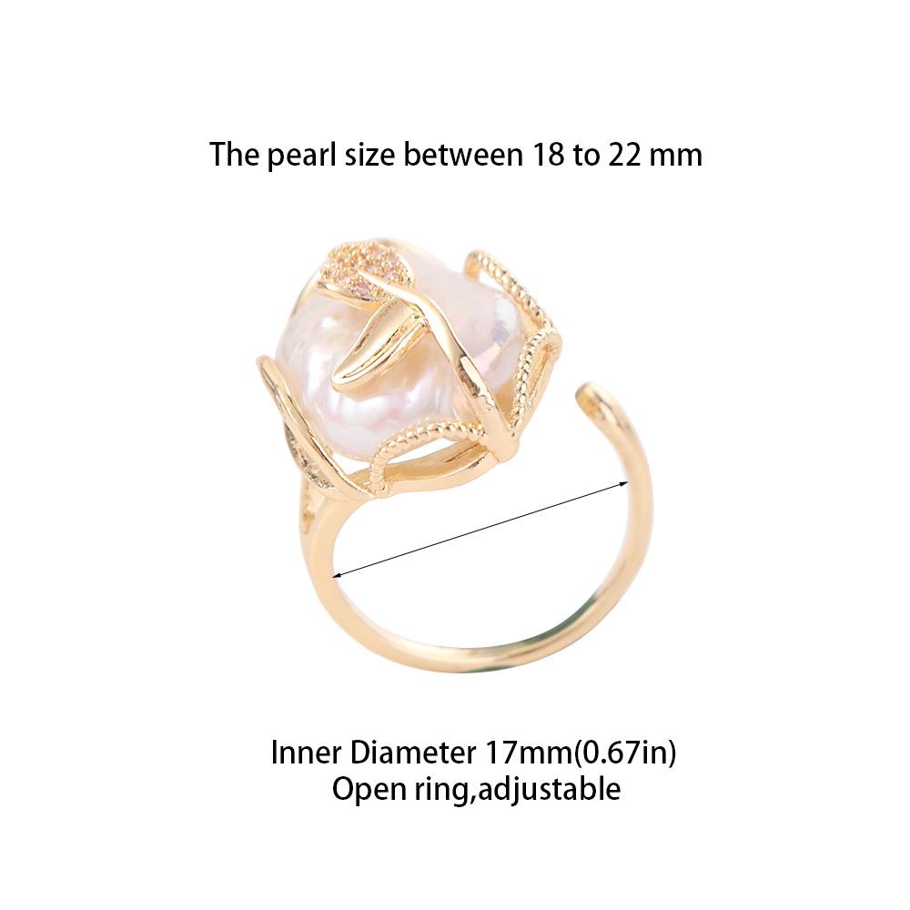 Rhinestone Irregular Pearl Ring Golden Natural Pearl Ring Creative Women's Jewelry  Gift
