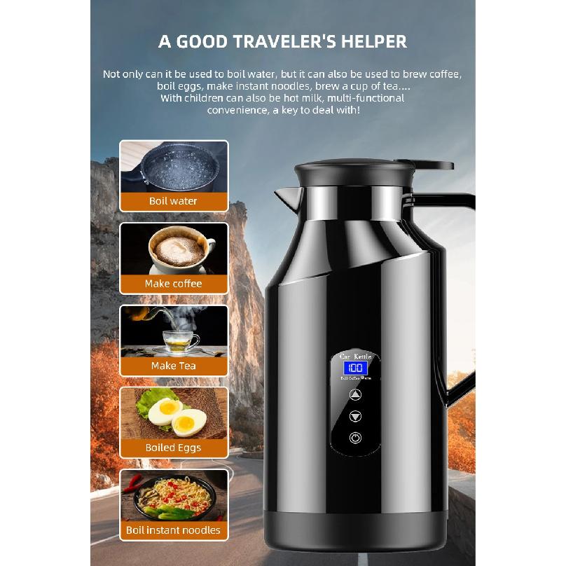 Car Mounted Kettle 12v24v Electric Kettle For Trucks 1500ML Large Capacity Insulated Car Boiling Water Coffee Instant Noodles