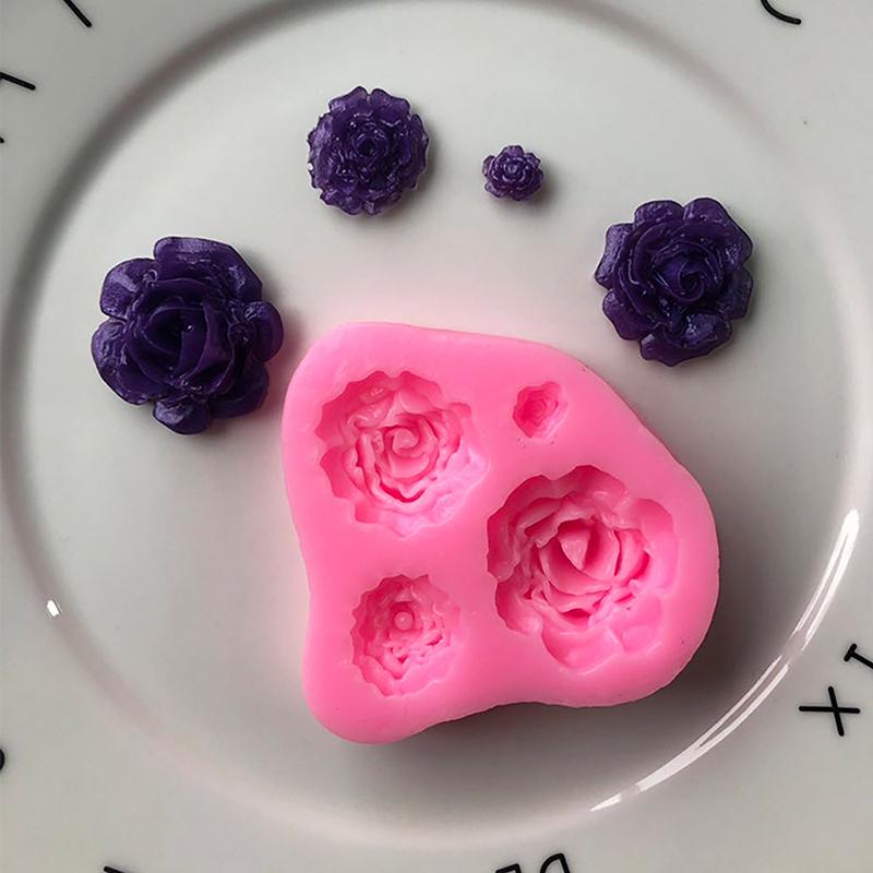 Silikonform mit vier Rosen, Gießharzform, für Schokolade, Kuchen, Fondant, Dekoration, Backform, Schmuckherstellung, Dessert-Werkzeug, Haushalt, Küche