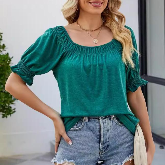 2023 Summer Casual Loose Fit Square Neck Short Sleeve T-shirt