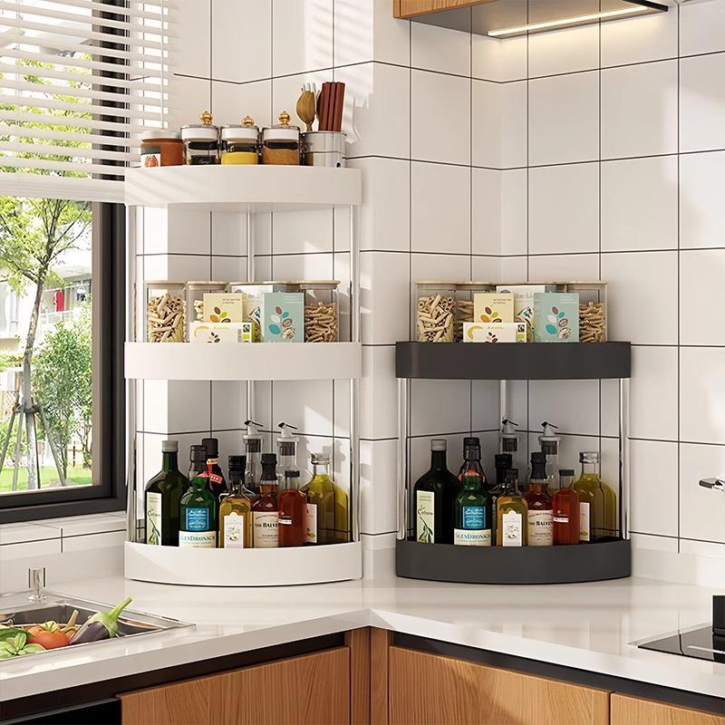 Scaffale angolare a triangolo per piano cucina per bottiglie di condimenti