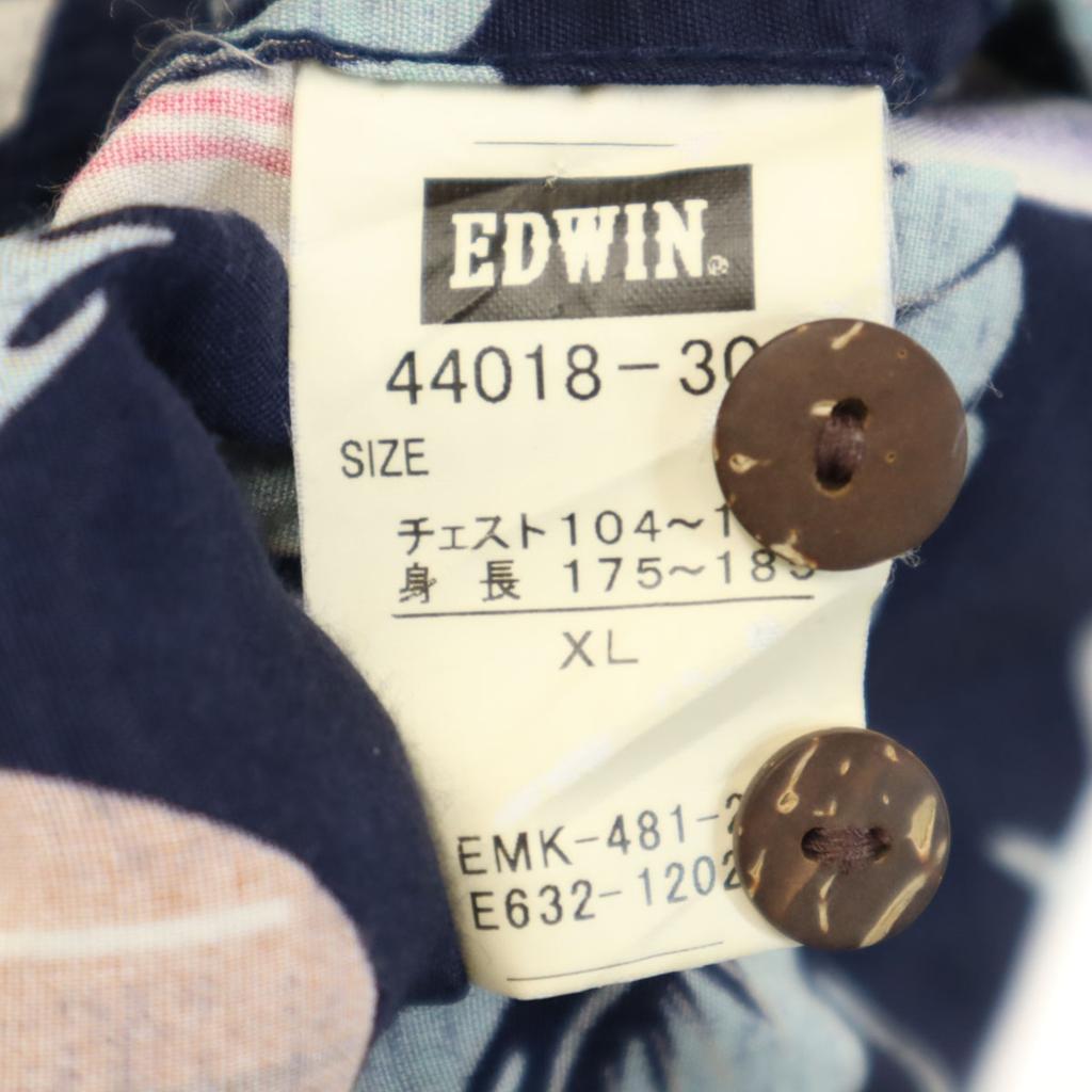 EDWIN Surfboard Pattern Short Sleeve Aloha Shirt XL Navy Open Collar Men's Used