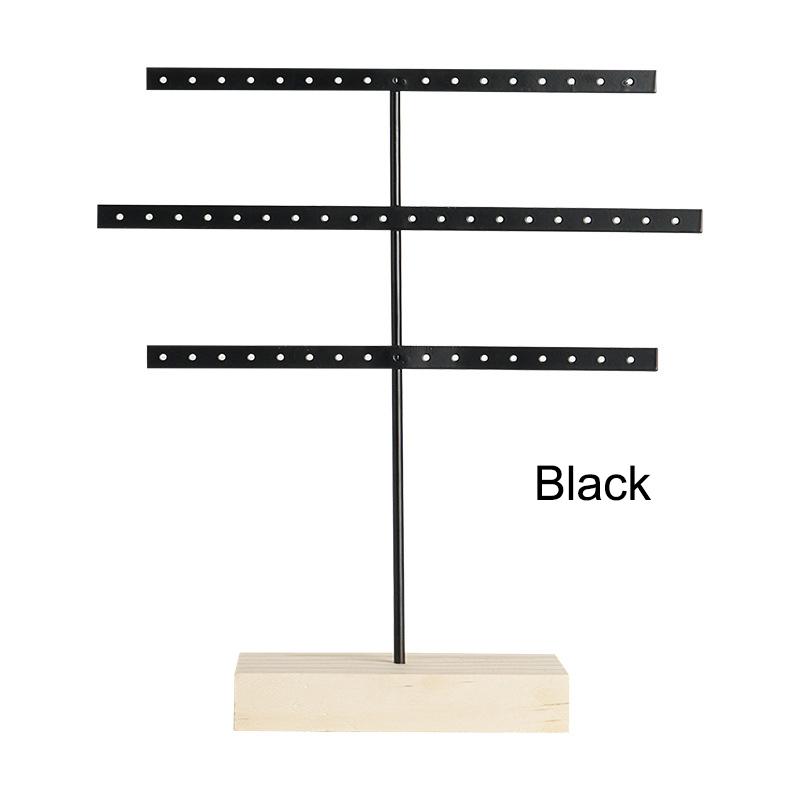Fashion 52 Holes Earrings Display Stand Iron Necklace Bracelet Anklet Stud Earring Jewelry Storage Rack Holder With Wooden Base