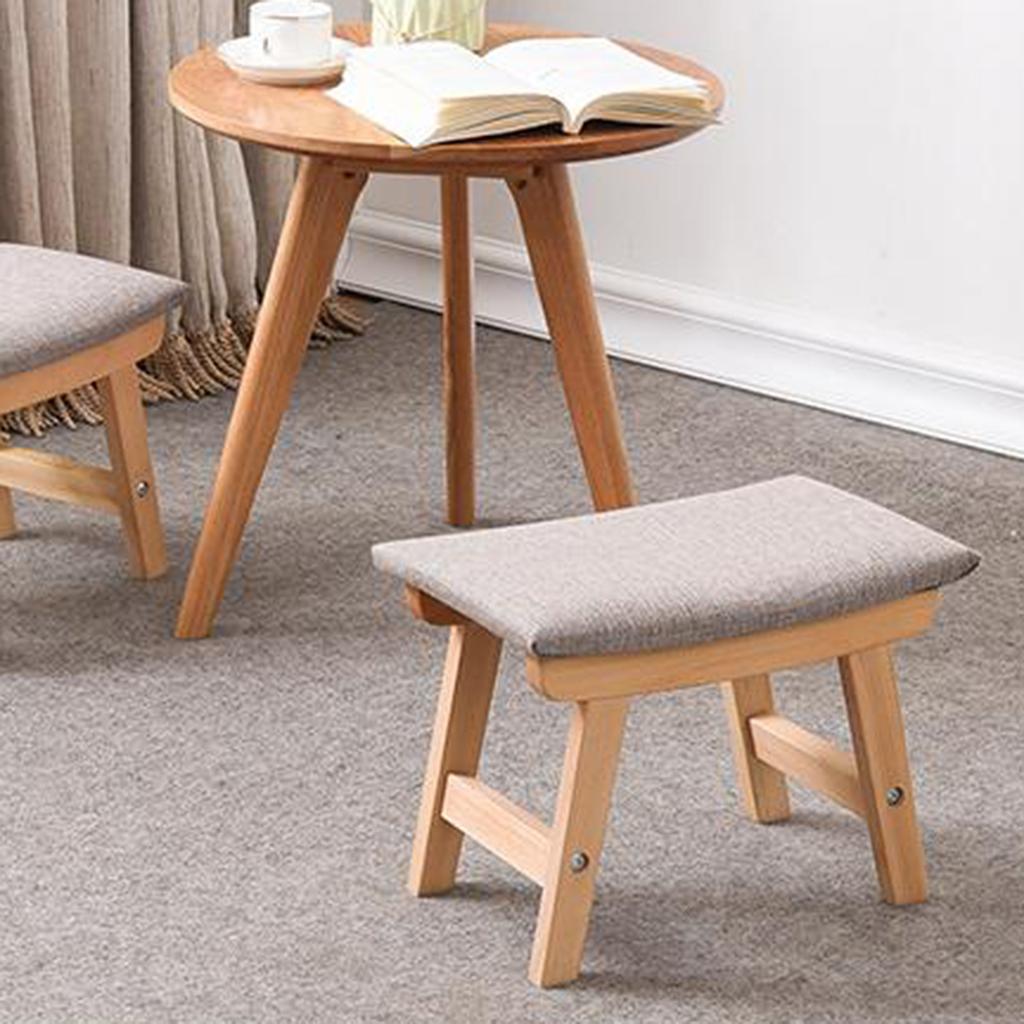 Footstool Wooden Structure Sponge Cushion Step Stool Home Decor White Blue