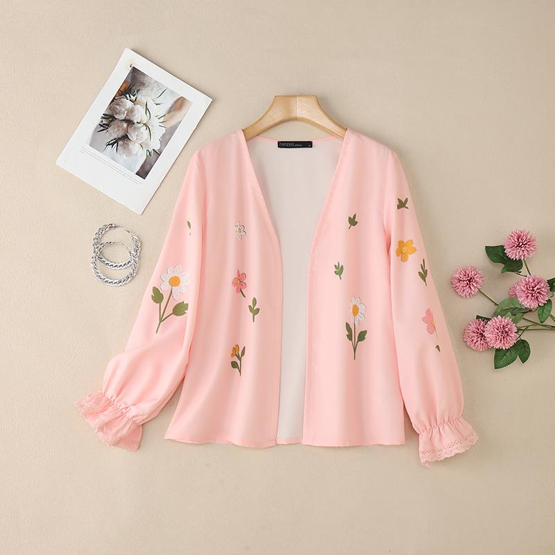 ZANZEA Women Floral Print Casual Long Sleeve Cardigan Blouse