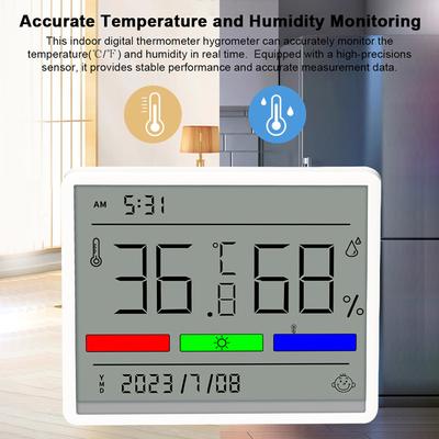 Digital Indoor  Meter Hygrometer Home Accurate LCD Temperature Humidity Gauge Monitor with Time/Date Display Comfort Indicator Support /Stopień