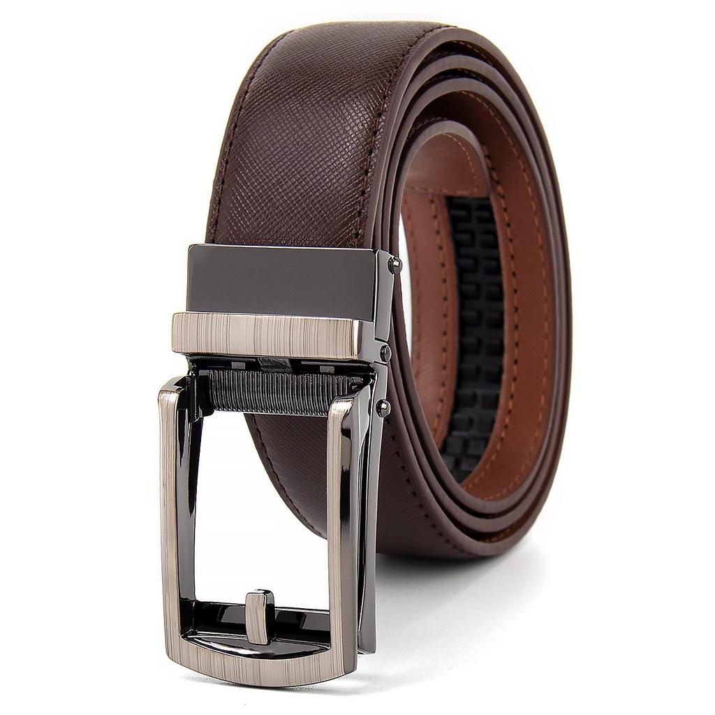 Men's Two-Layer Cowhide Leather Belt with Automatic Buckle - Versatile Business Style
