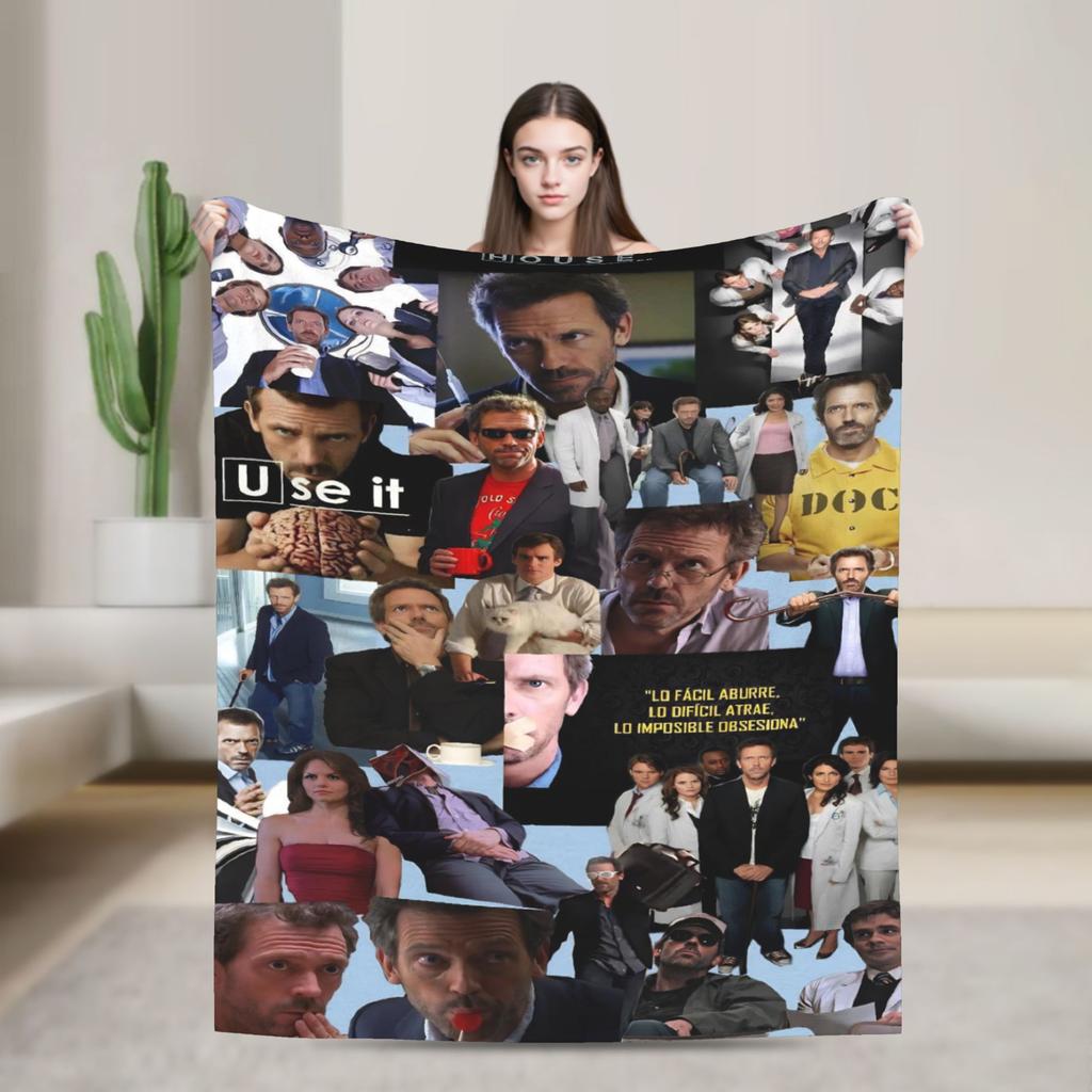 Dr. Gregory House Television Photo Collage Flannel Blanket Warm Throw Blanket for Outdoor Travel Office Bedspread Sofa Bed Cover
