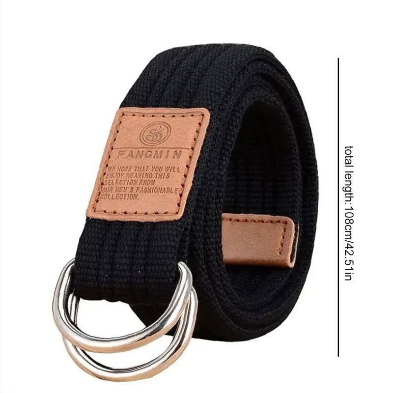 Neuer Unisex Canvas Gürtel mit Doppelschnalle Gürtel Herren Damen Freizeit Business Cowboy Hosen Gürtel
